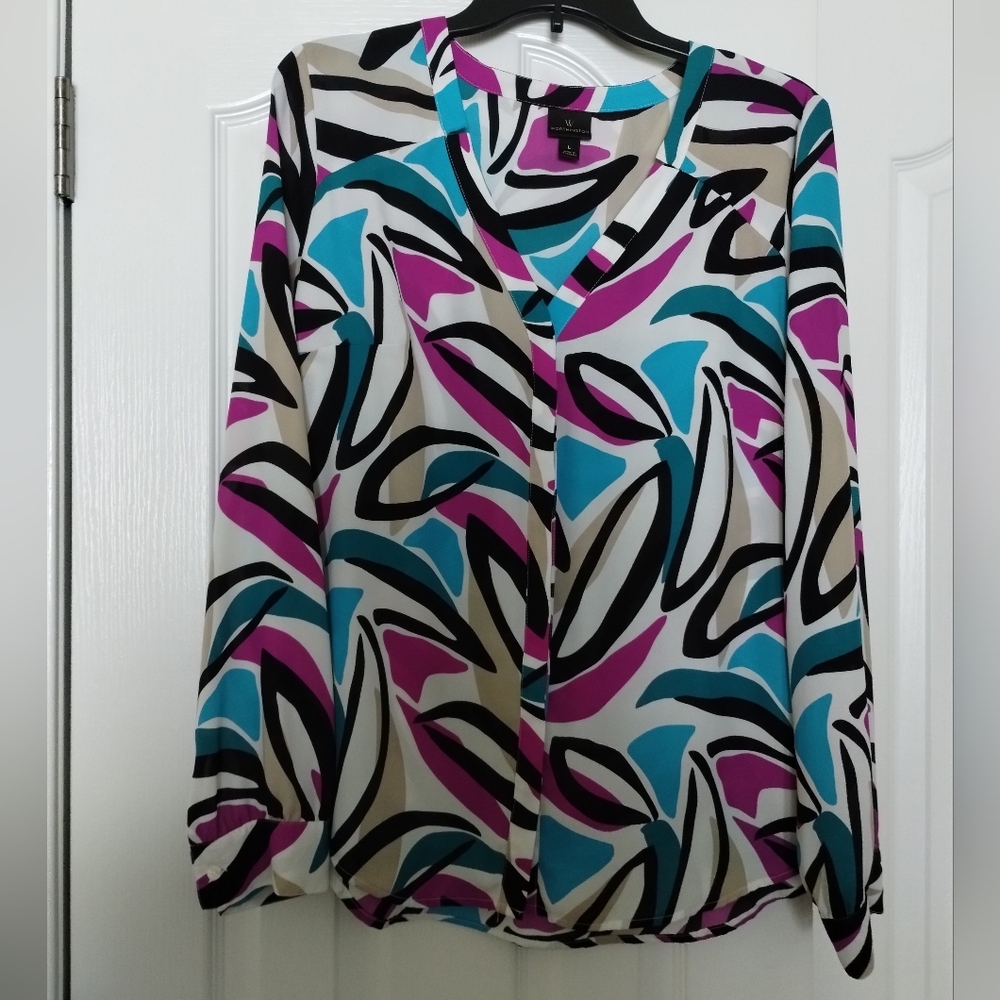 Worthington Vibrant Abstract Blouse Size L